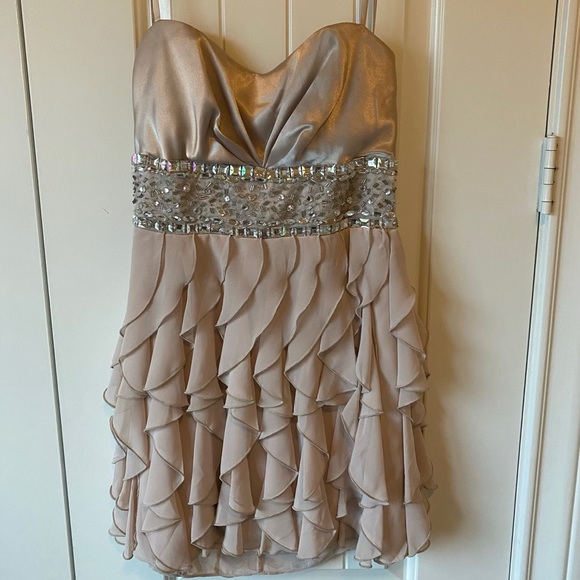Champagne Strapless Dress w/ iridescent stones - Picture 1 of 2
